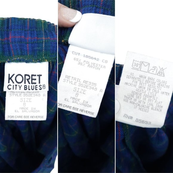 VTG 90s Koret City Blues Quilted Denim Metal Snap Vest Plaid Pants Set Size 8 - Picture 10 of 12